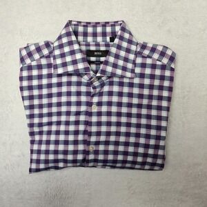 Hugo Boss Shirt Mens 16.5 34/35 Purple Check Slim Spread Collar Jaren Dress